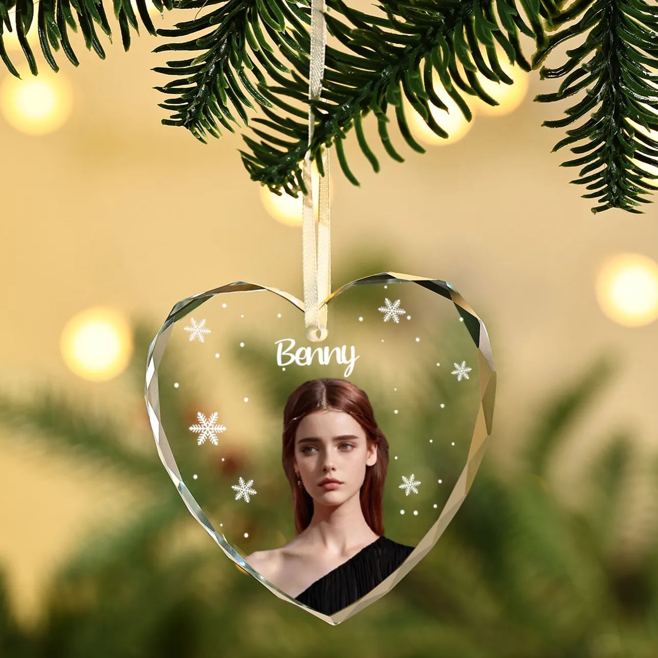 Decorazione Natalizia in Vetro a Forma di Cuore Personalizzata - 1 Nome e 1 Foto - Regalo di Natale per la Famiglia | Jessemade