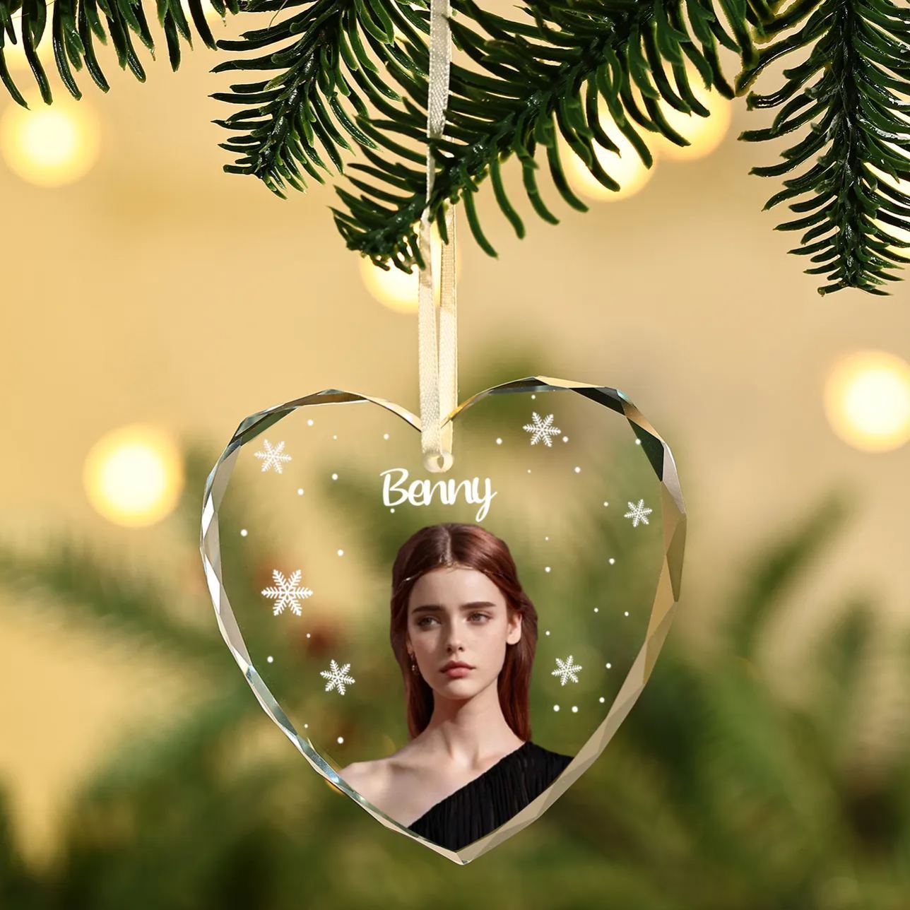 Decorazione Natalizia in Vetro a Forma di Cuore Personalizzata - 1 Nome e 1 Foto - Regalo di Natale per la Famiglia | Jessemade