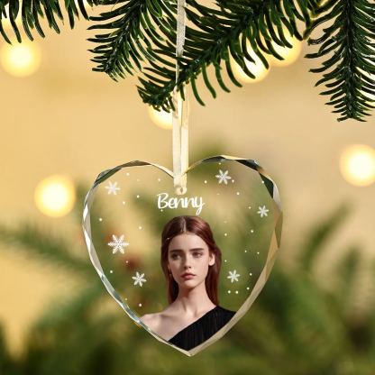 Decorazione Natalizia in Vetro a Forma di Cuore Personalizzata - 1 Nome e 1 Foto - Regalo di Natale per la Famiglia | Jessemade