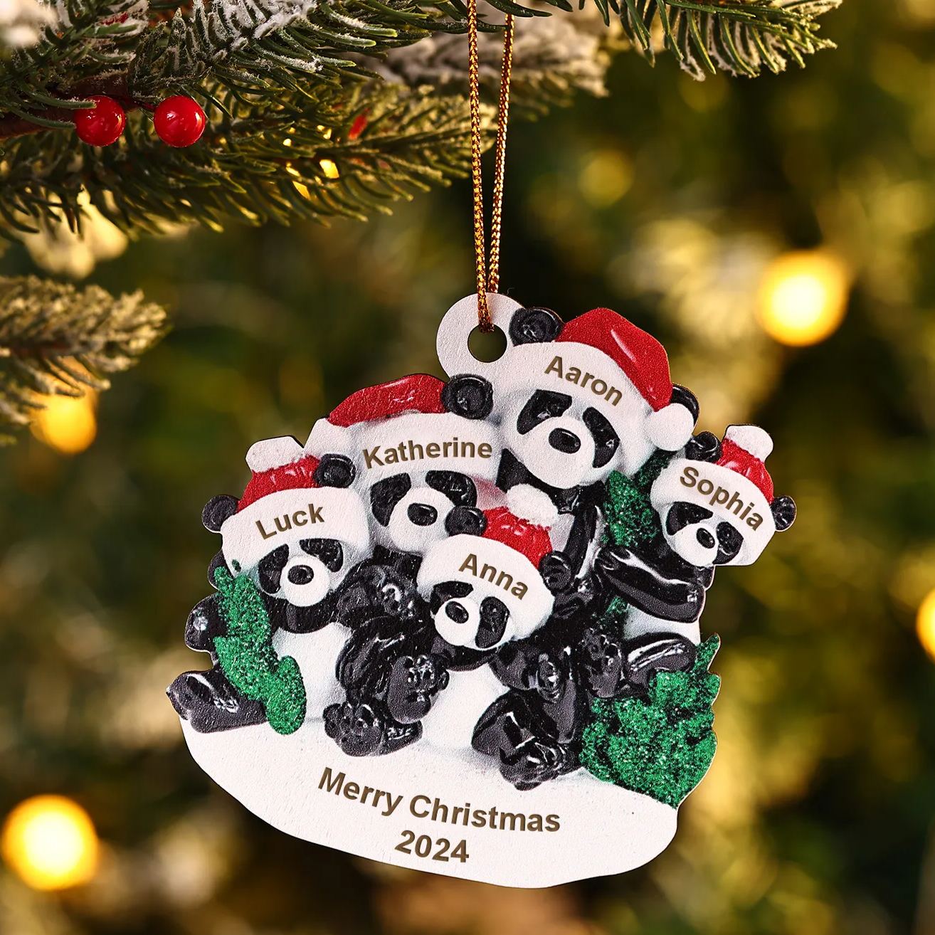 Decorazione Natalizia in Legno con Panda - Personalizza 5 Nomi, 1 Testo e 1 Data - Regalo di Natale per Famiglia | Jessemade