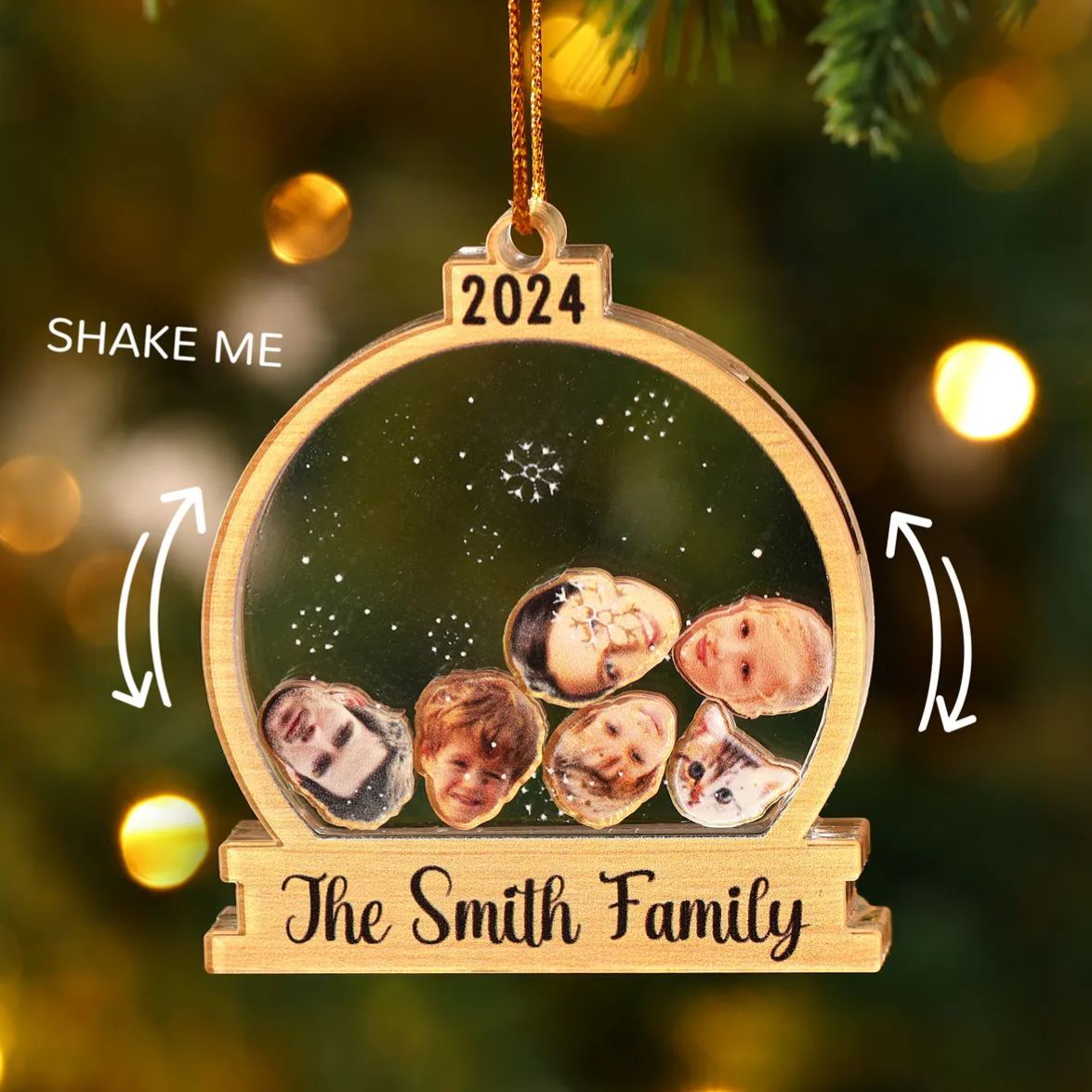 Decorazione Natalizia in Acrilico Personalizza 2-6 Foto, 1 Testo e 1 Data - Design Palla di Neve, Regalo di Natale per Famiglia | Jessemade