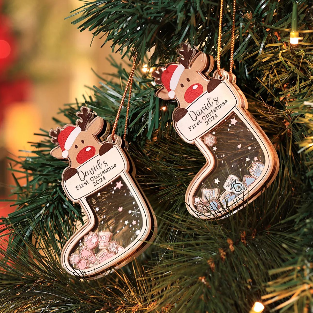 Decorazione Natalizia Personalizzata per il Primo Natale del Bambino - Con Nome, Data e 5 Testo Personalizzati, Regalo di Natale per Bambino | Jessemade