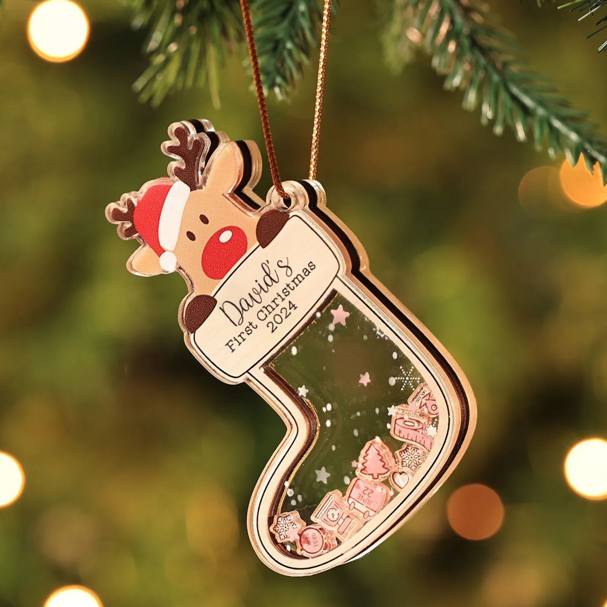 Decorazione Natalizia Personalizzata per il Primo Natale del Bambino - Con Nome, Data e 5 Testo Personalizzati, Regalo di Natale per Bambino | Jessemade