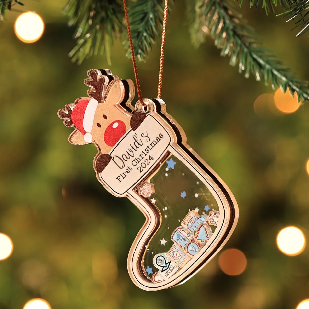 Decorazione Natalizia Personalizzata per il Primo Natale del Bambino - Con Nome, Data e 5 Testo Personalizzati, Regalo di Natale per Bambino | Jessemade