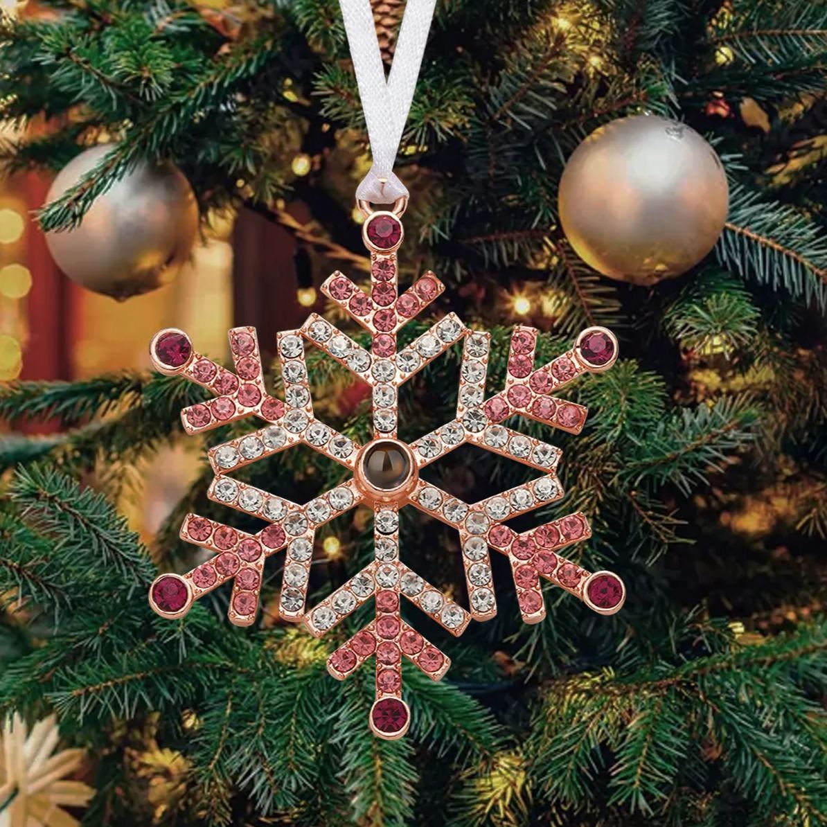 Decorazione Natalizia in Lega Personalizza 1 Foto,  a Forma di Fiocco di Neve - Proiezione Fotografica -Regalo di Natale per Famiglia | Jessemade