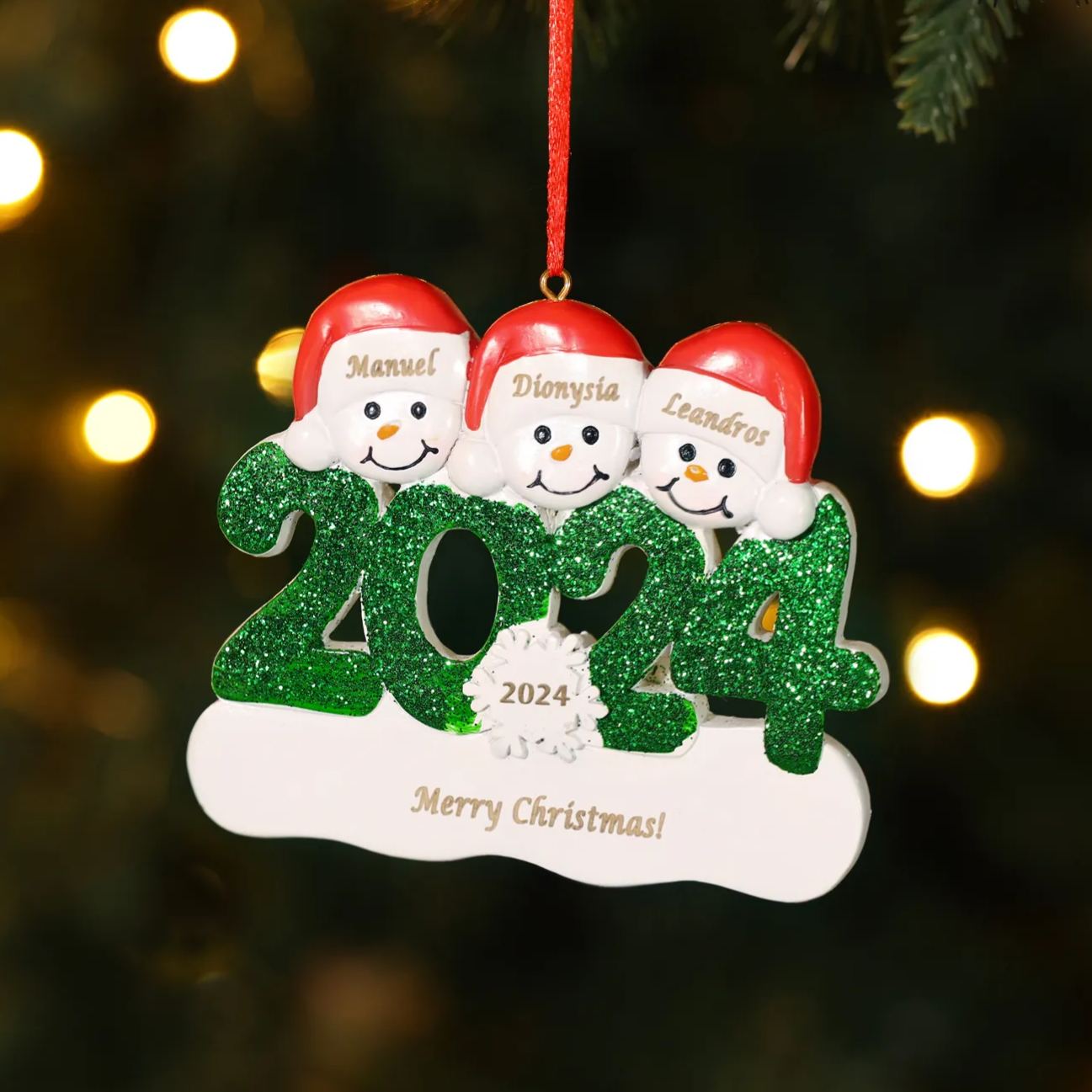 Decorazione Natalizia in Resina Personalizza 3 Nomi, 1 Testo e 1 Data – Design Pupazzo di Neve, Regalo di Natale per Famiglia | Jessemade