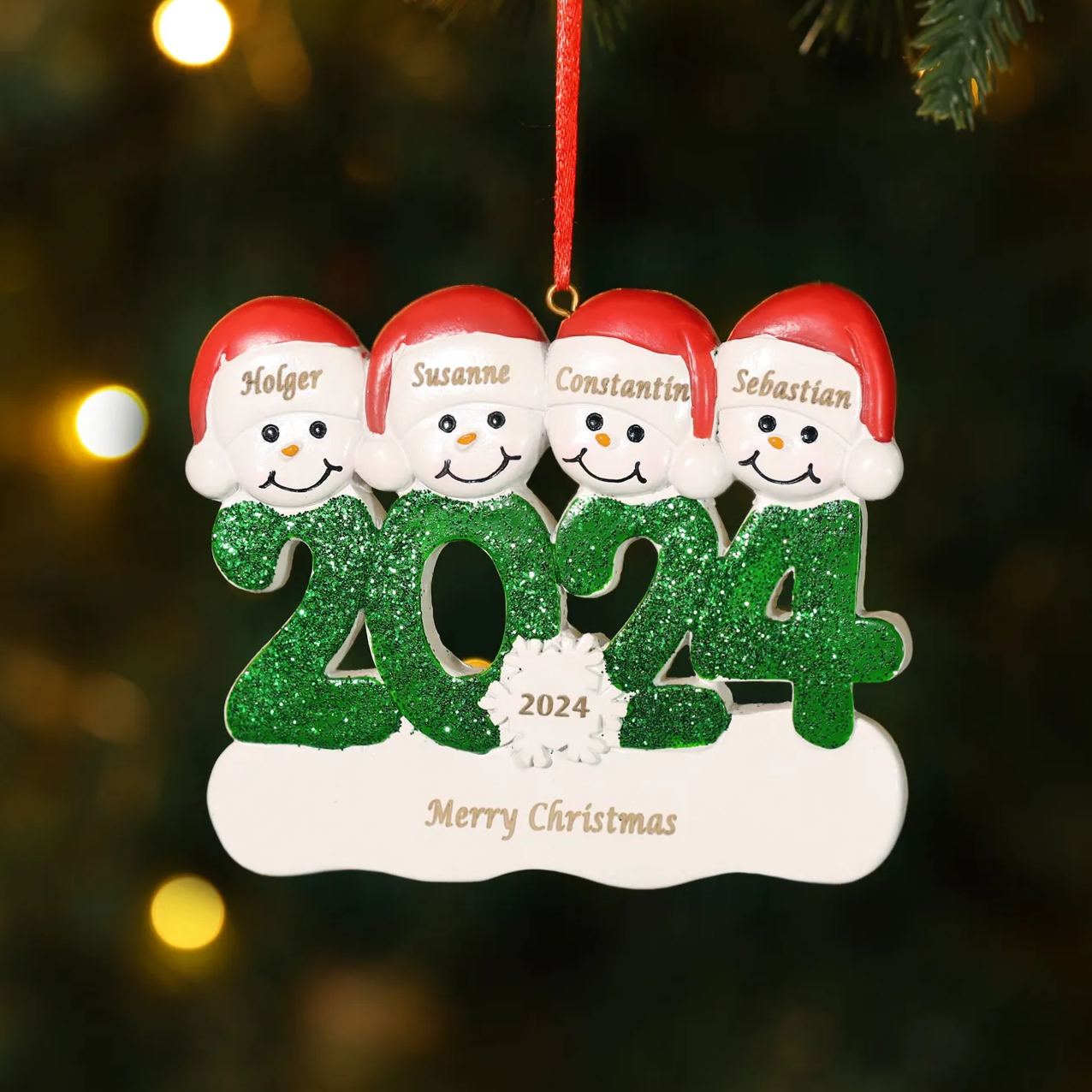 [Copy]Decorazione Natalizia in Resina Personalizza 4 Nomi, 1 Testo e 1 Data – Design Pupazzo di Neve, Regalo di Natale per Famiglia | Jessemade