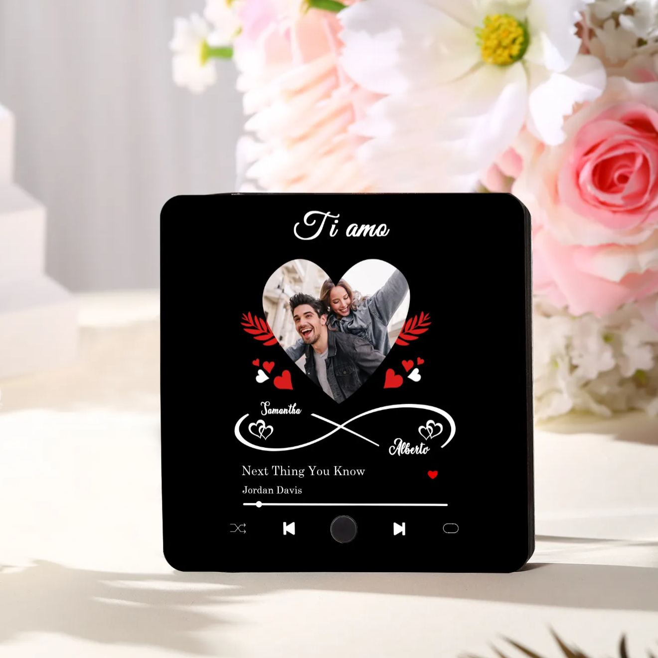 Personalised Music Refrigerator Magnet - Customized with 2 Names, 1 Photo & 1 Song, "I Love You" Heart & Infinity Design, Valentine’s Day Gift for Couple | Jessemade