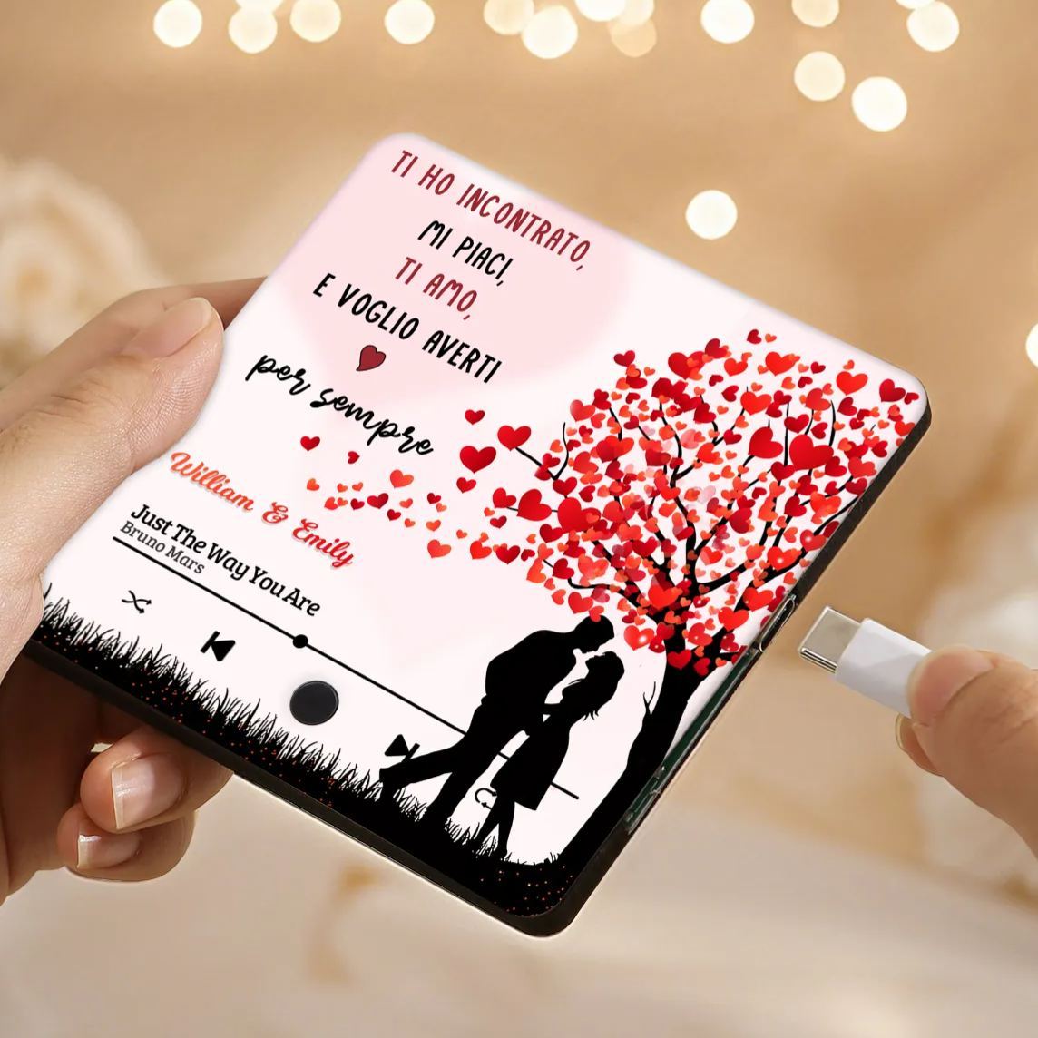 Personalised Music Refrigerator Magnet - Customized with 2 Names & 1 Song, Heart Tree Design, “Forever Yours”, Valentine’s Day Gift for Couple | Jessemade