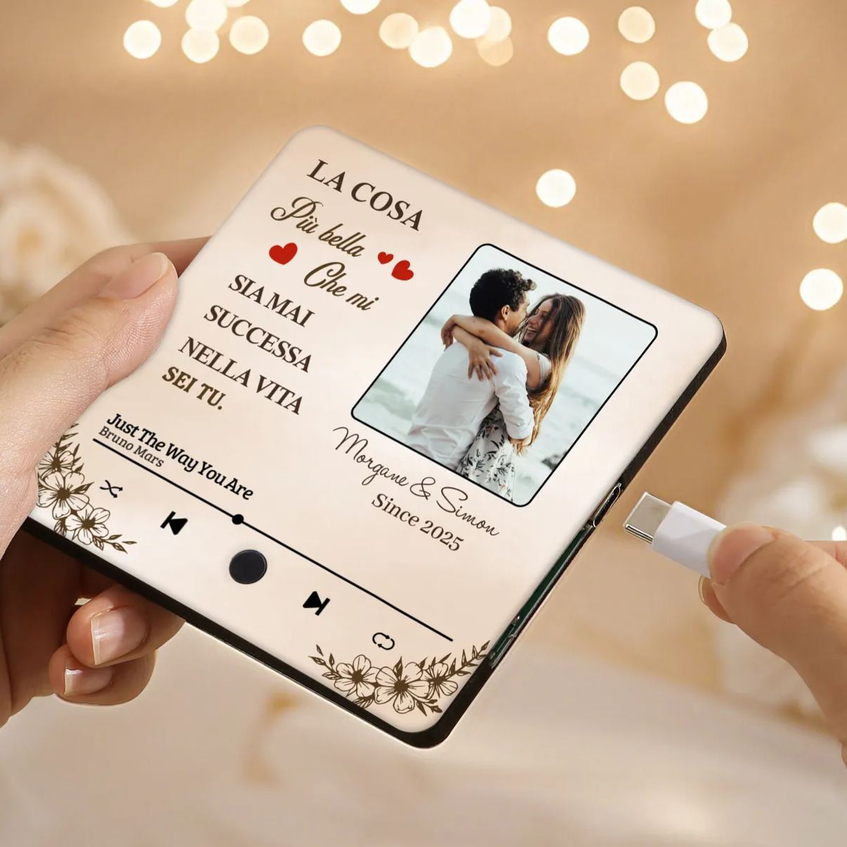 Personalised Music Refrigerator Magnet - Customized with 2 Names, 1 Photo, 1 Date & 1 Song, Pink Heart Design, “The Most Beautiful Thing That Happened to Me Is You”, Valentine’s Day Gift for Couple | Jessemade