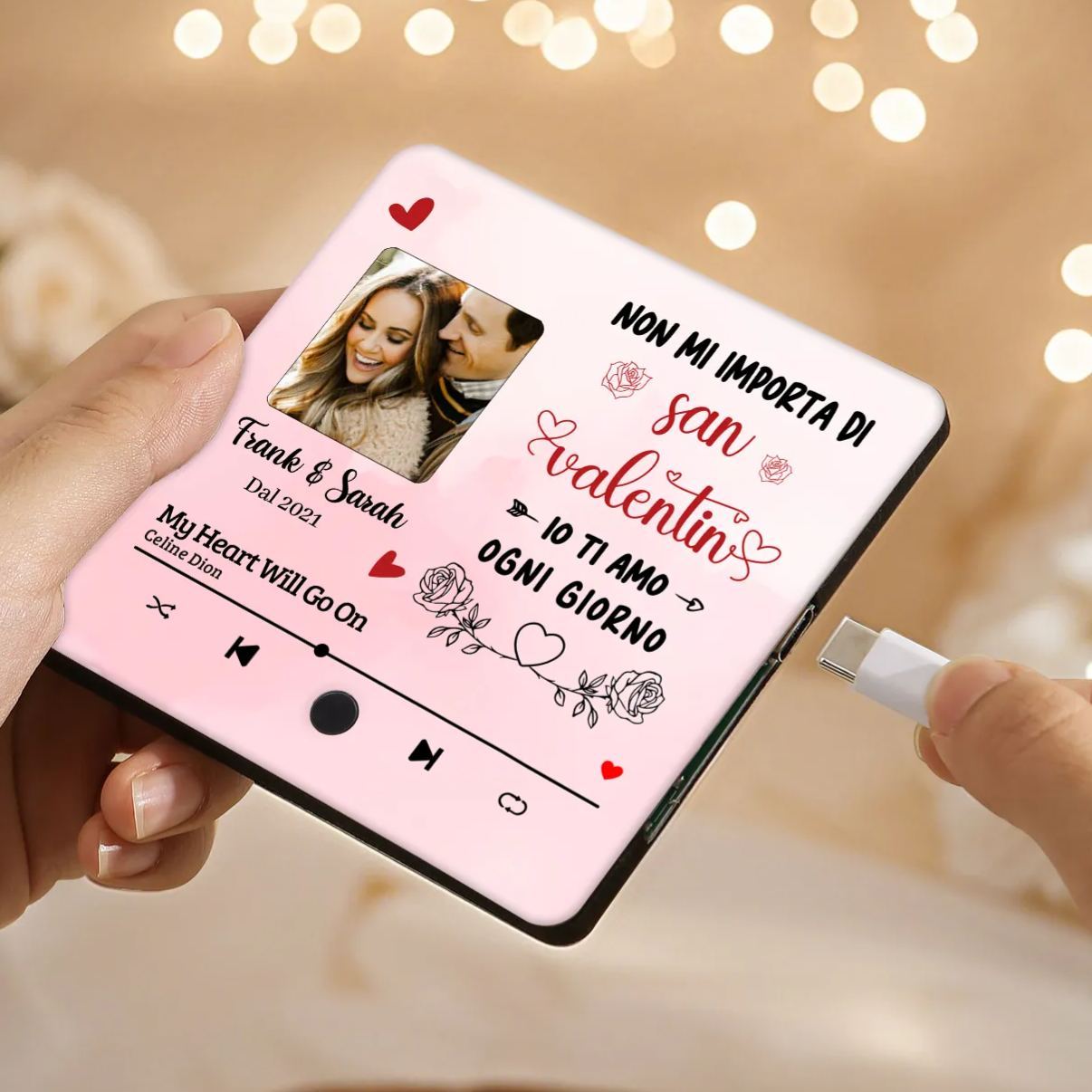 Personalised Music Refrigerator Magnet - Customized with 2 Names, 1 Photo, 1 Date & 1 Song, Pink Heart & Rose Design, “I Love You Every Day”, Valentine’s Day Gift for Couple | Jessemade