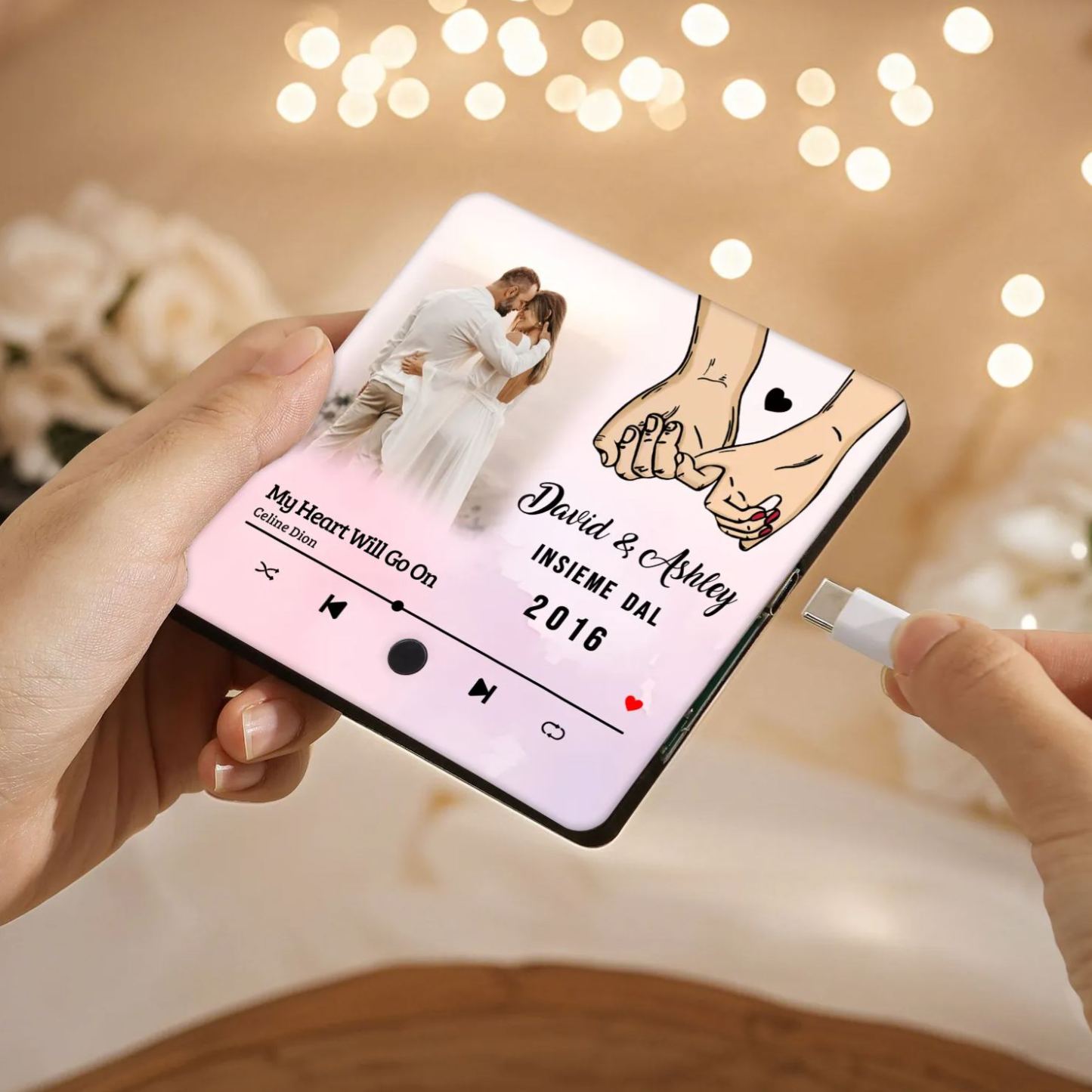 Personalised Music Refrigerator Magnet - Customized with 2 Names, 1 Photo, 1 Date & 1 Song, Romantic Holding Hands Design, “Together Since”, Valentine’s Day Gift for Couple | Jessemade