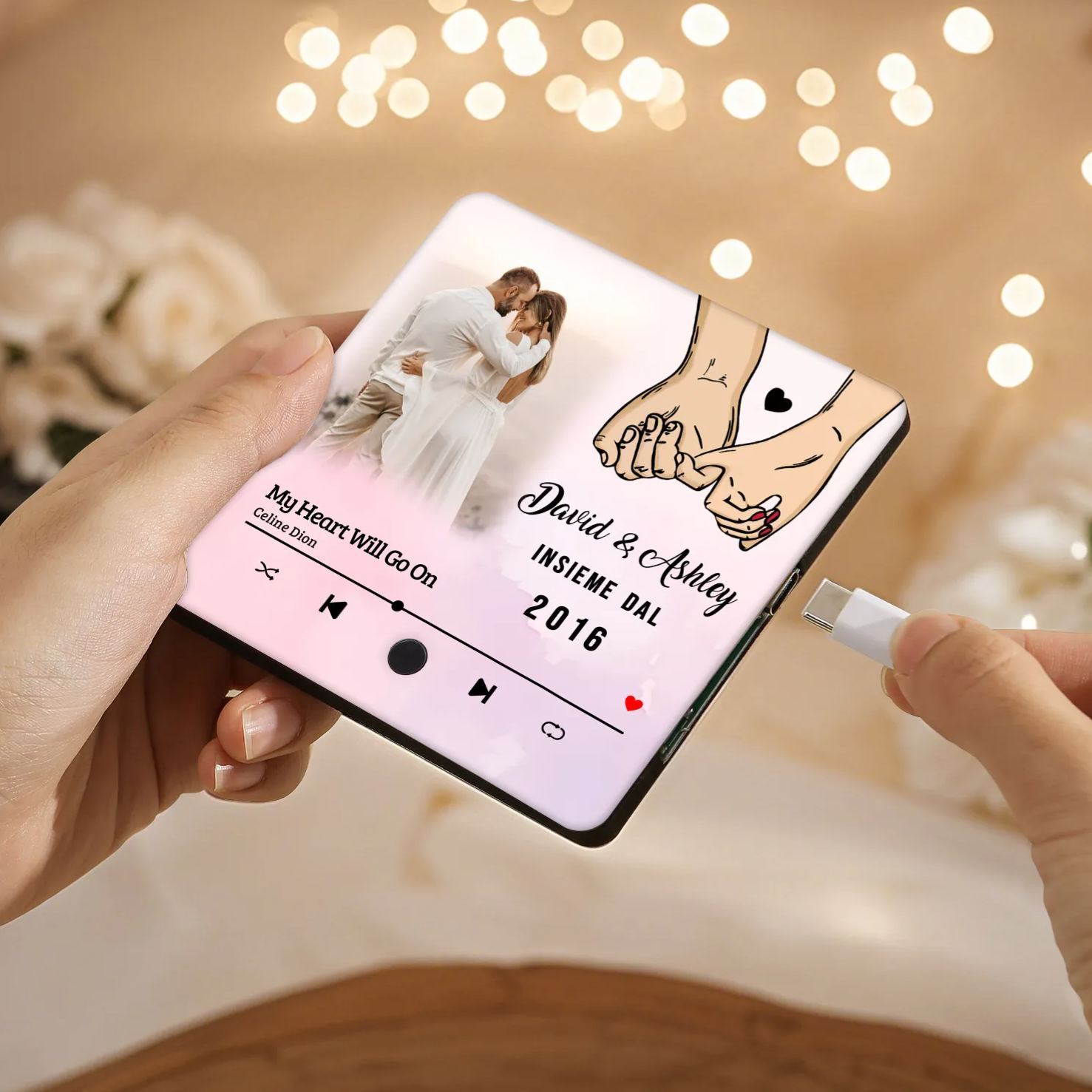 Personalised Music Refrigerator Magnet - Customized with 2 Names, 1 Photo, 1 Date & 1 Song, Romantic Holding Hands Design, “Together Since”, Valentine’s Day Gift for Couple | Jessemade