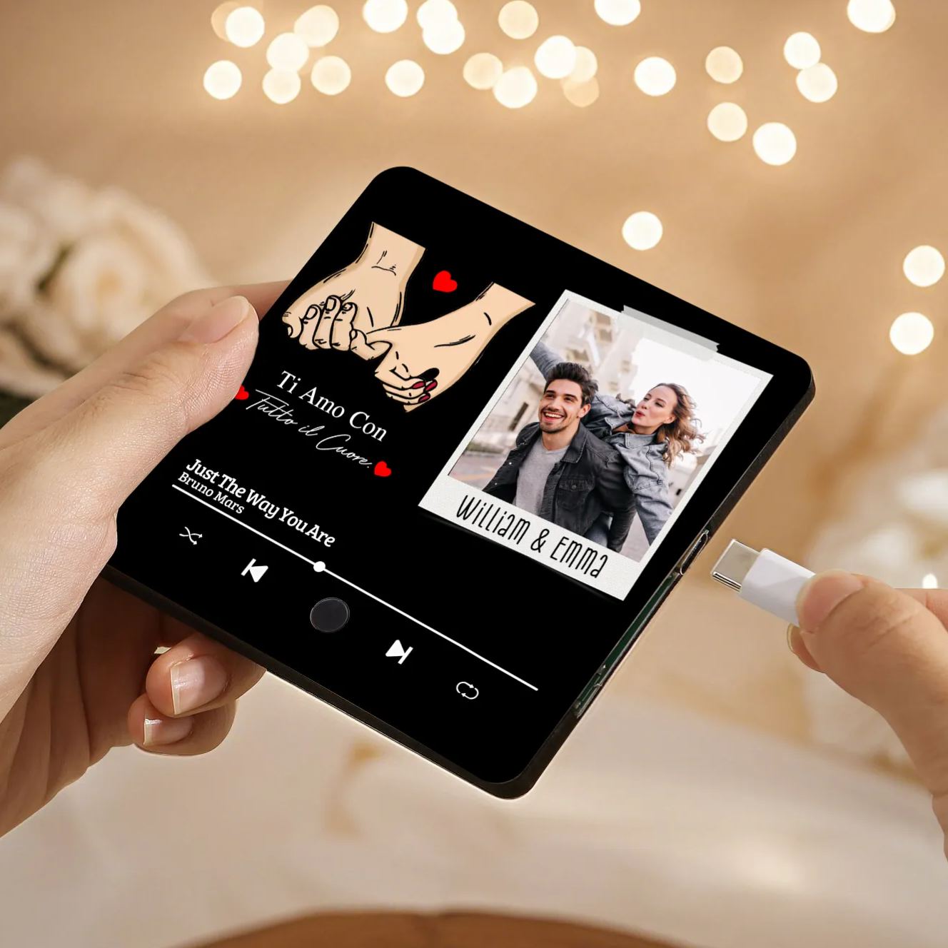 Personalised Music Refrigerator Magnet - Customized with 2 Names, 1 Photo & 1 Song, "All of Me Loves All of You" Design, Valentine’s Day Gift for Couple | Jessemade