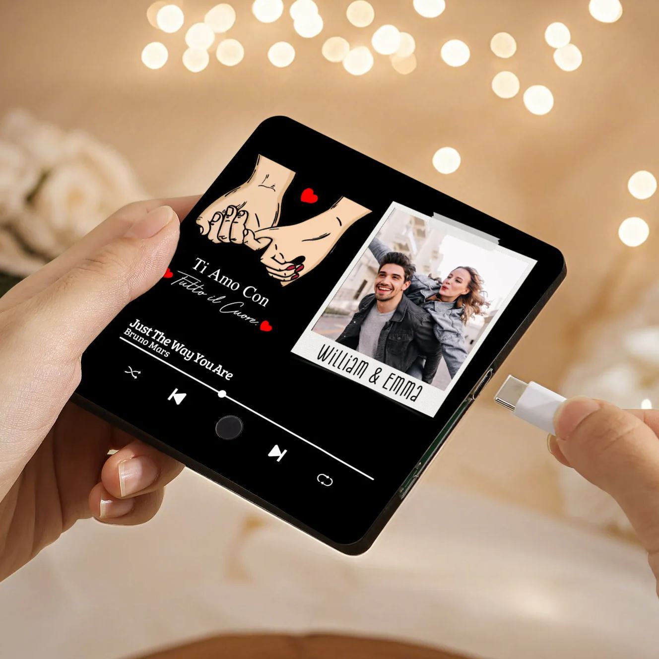 Personalised Music Refrigerator Magnet - Customized with 2 Names, 1 Photo & 1 Song, "All of Me Loves All of You" Design, Valentine’s Day Gift for Couple | Jessemade