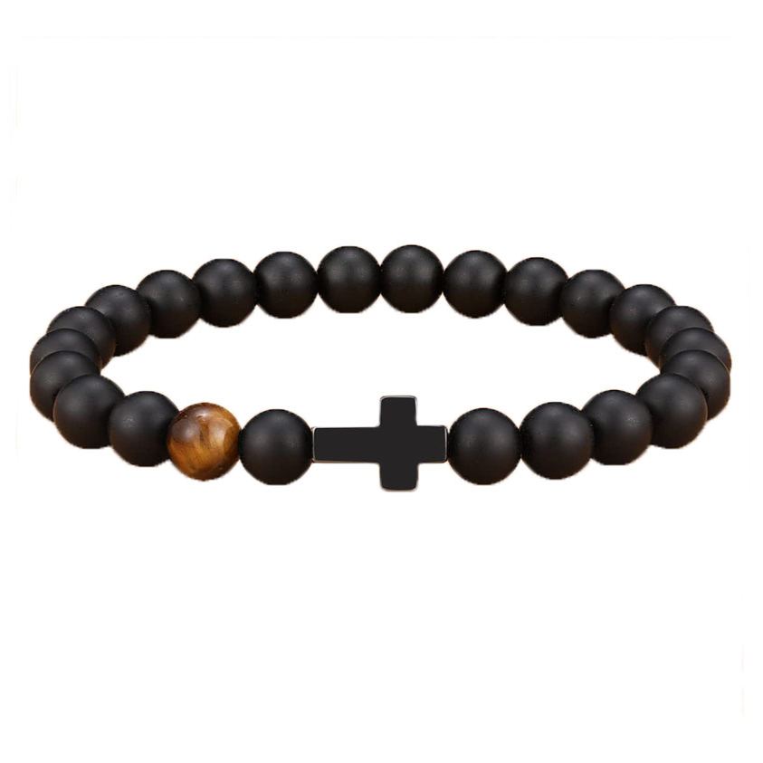 Black Gallstone Cross Bracelet Beads Bracelet For Dad/Son