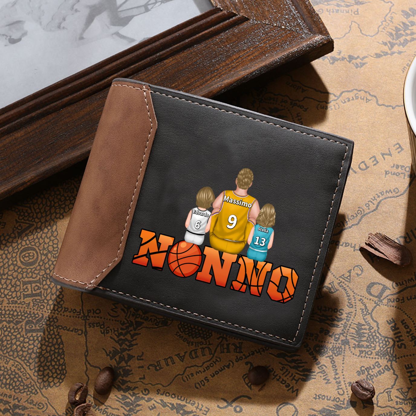 Portafoglio da basket personalizzato in pelle PU per nonno/papà