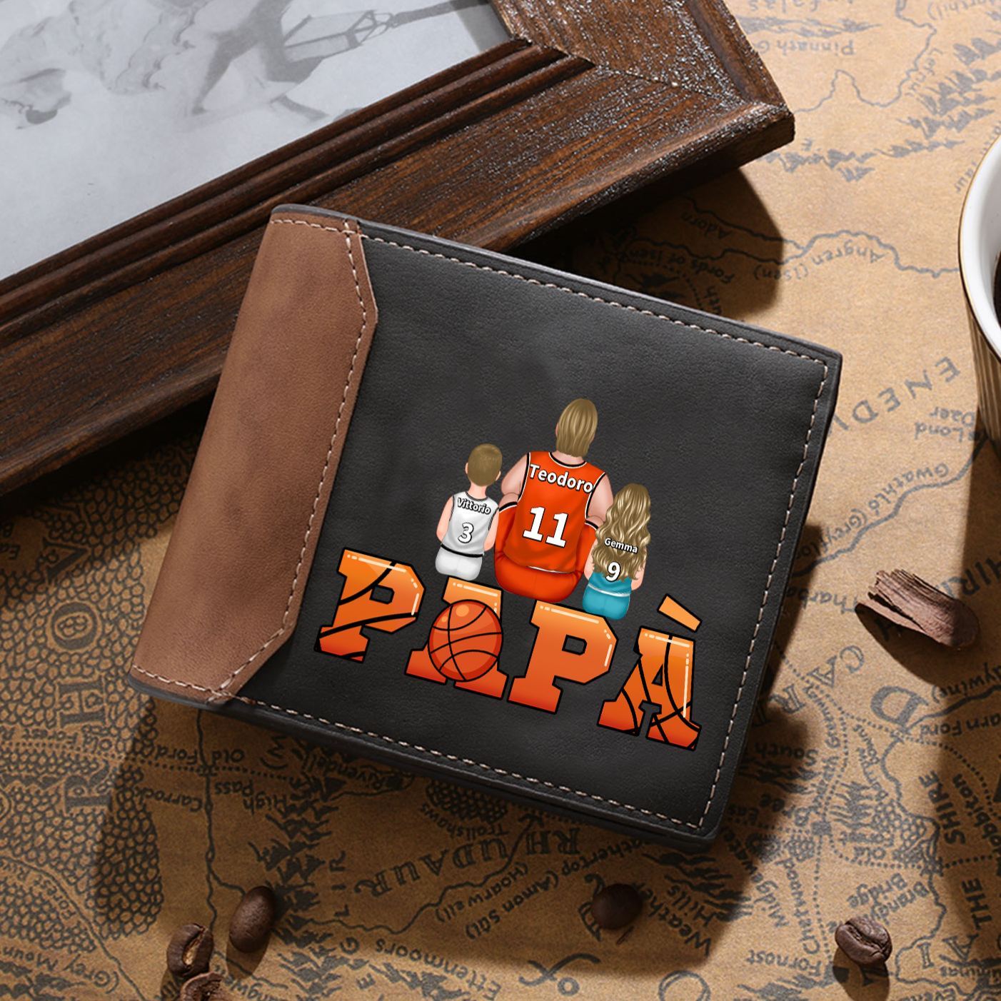Portafoglio personalizzato per papà, design di maglia da basket