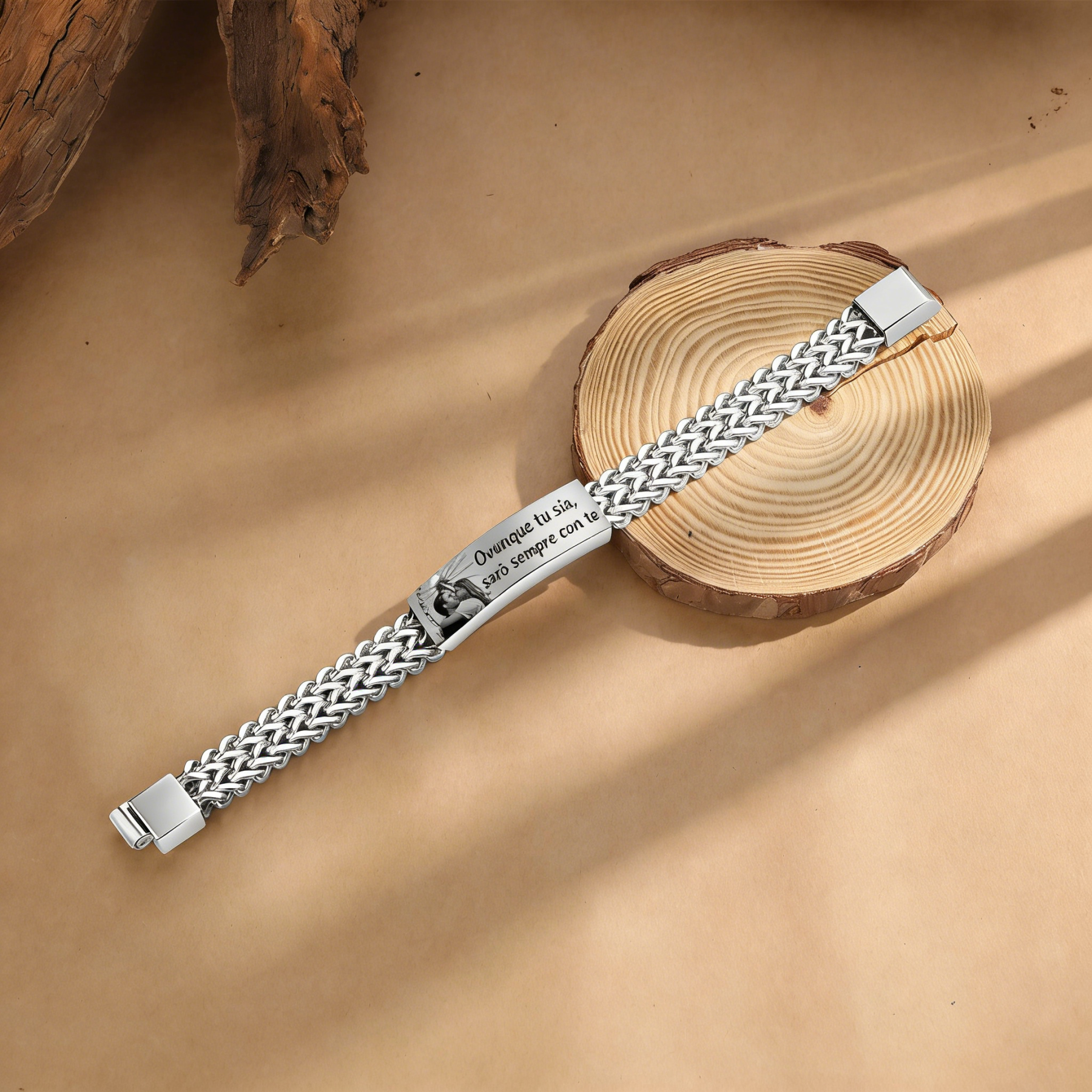 Bracciale da uomo personalizzato con foto e testo a scelta – regalo per partner o amico