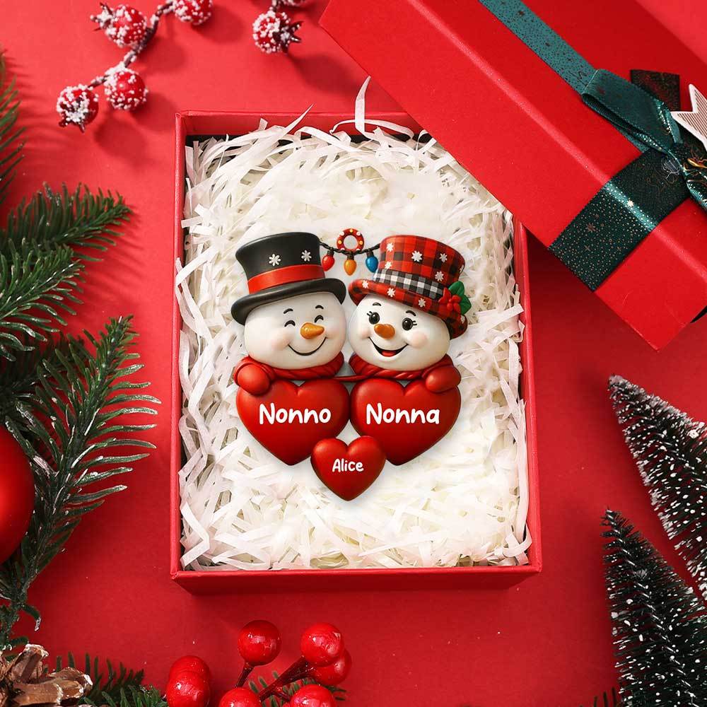 Decorazione per l'albero di Natale con pupazzi di neve personalizzata con i nomi della famiglia