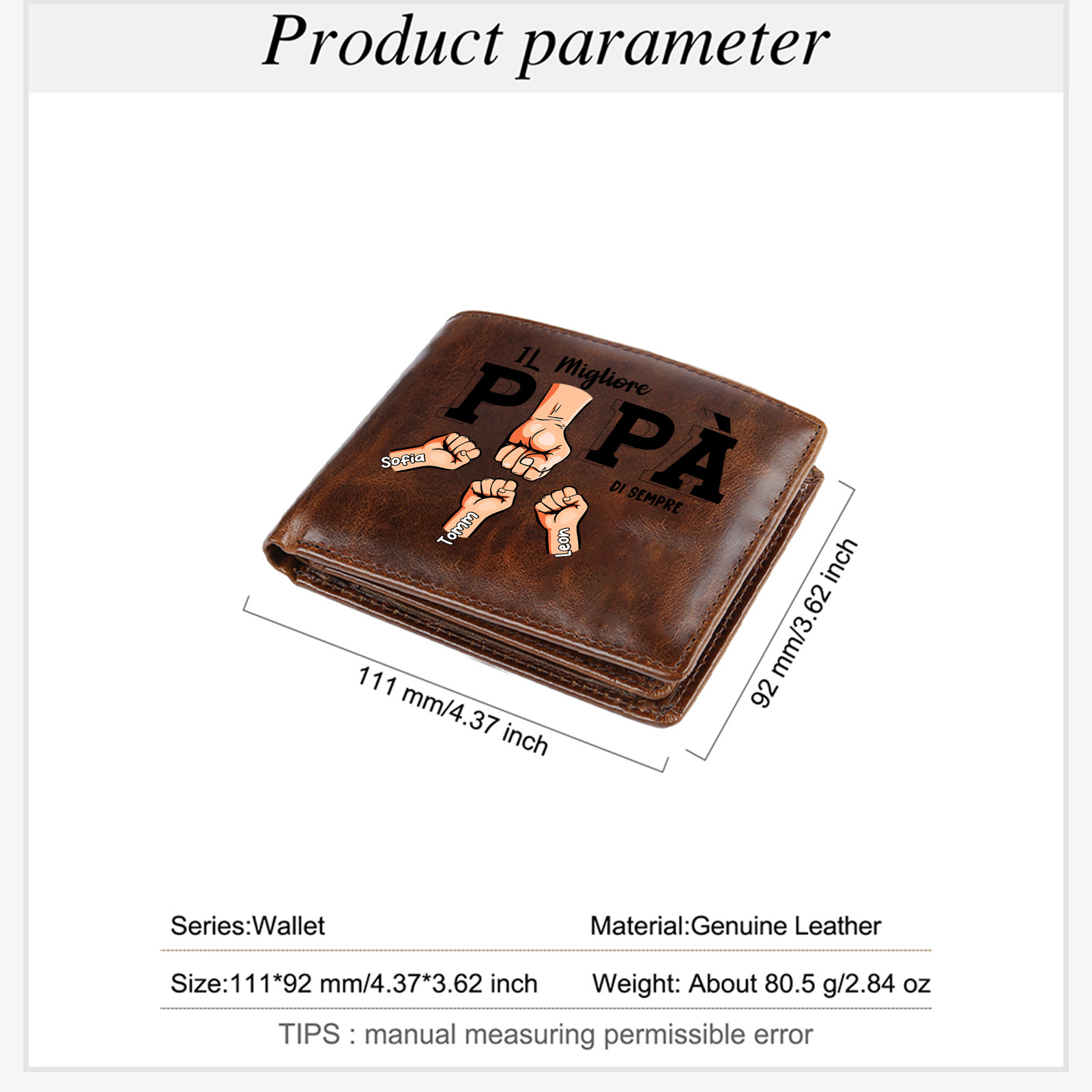 Portafoglio Personalizzato in Vera Pelle con Nomi – Miglior Nonno/Papà del Mondo