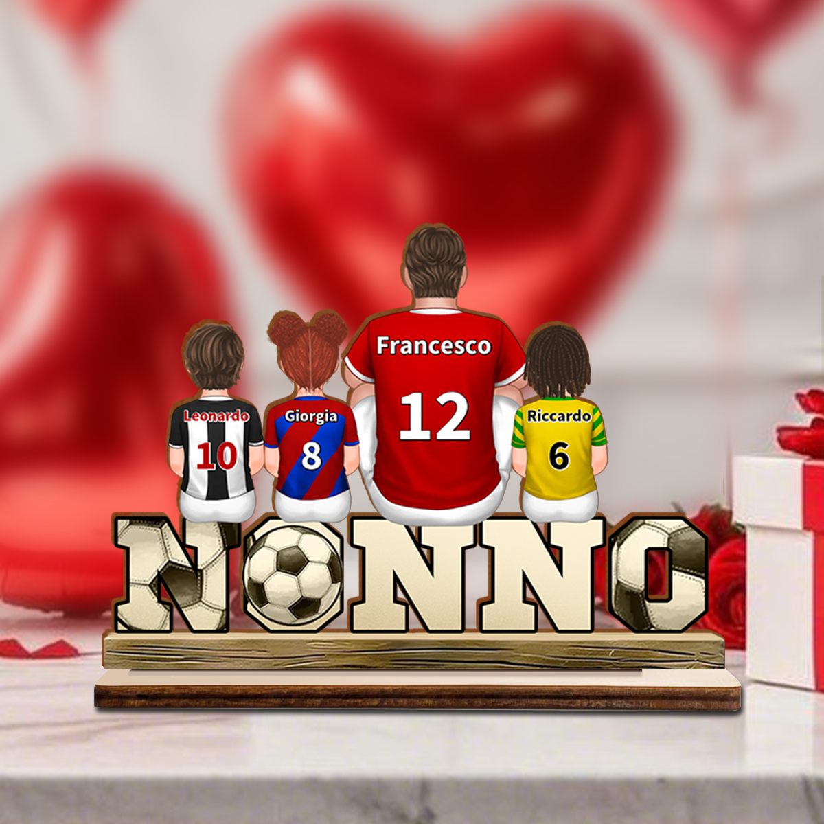 Tabella di legno personalizzata sul calcio con il nome dei nipoti per il nonno