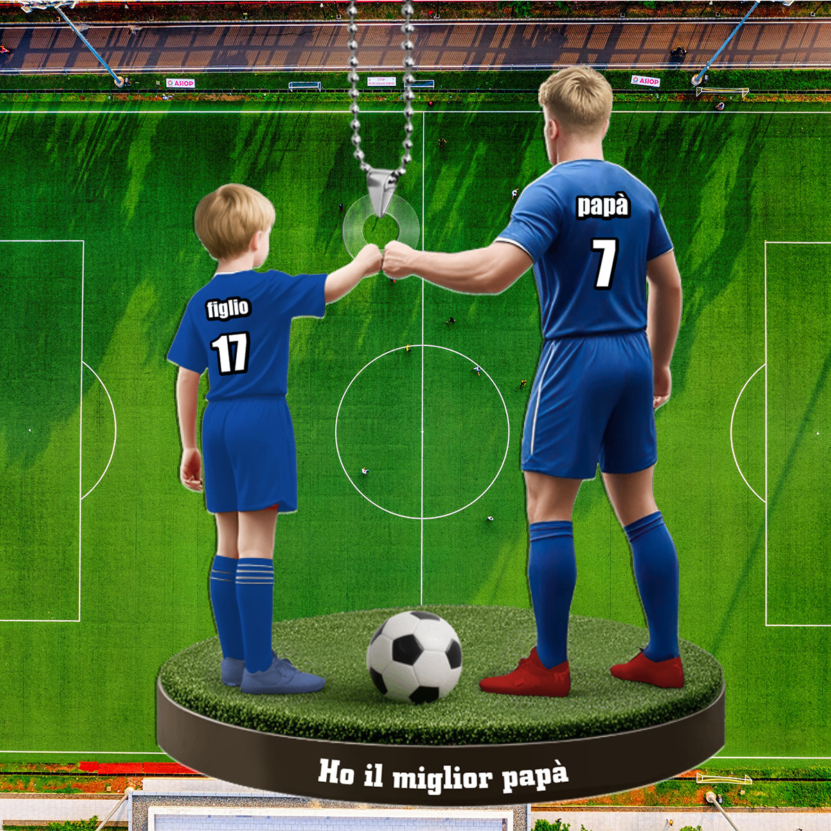Portachiavi personalizzato Papà e figlio con ciondolo di calcio in acrilico