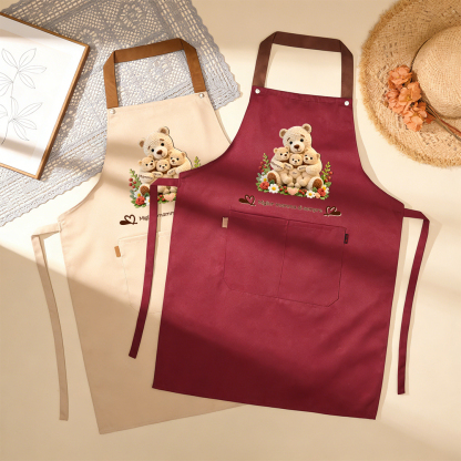 Grembiule da cucina personalizzato con tasca, personalizzabile con 1–10 nomi e orso