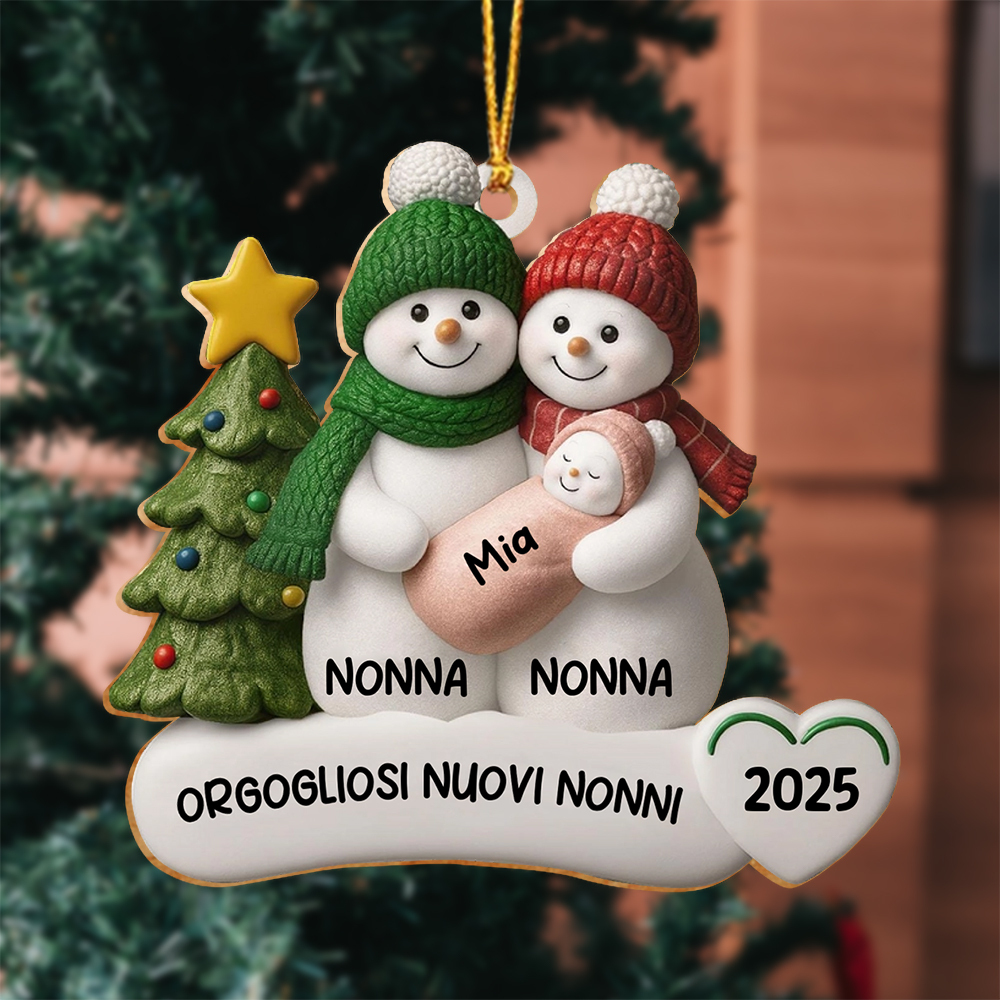 Decorazione albero di Natale personalizzata con pupazzo di neve - regalo per neo-nonni