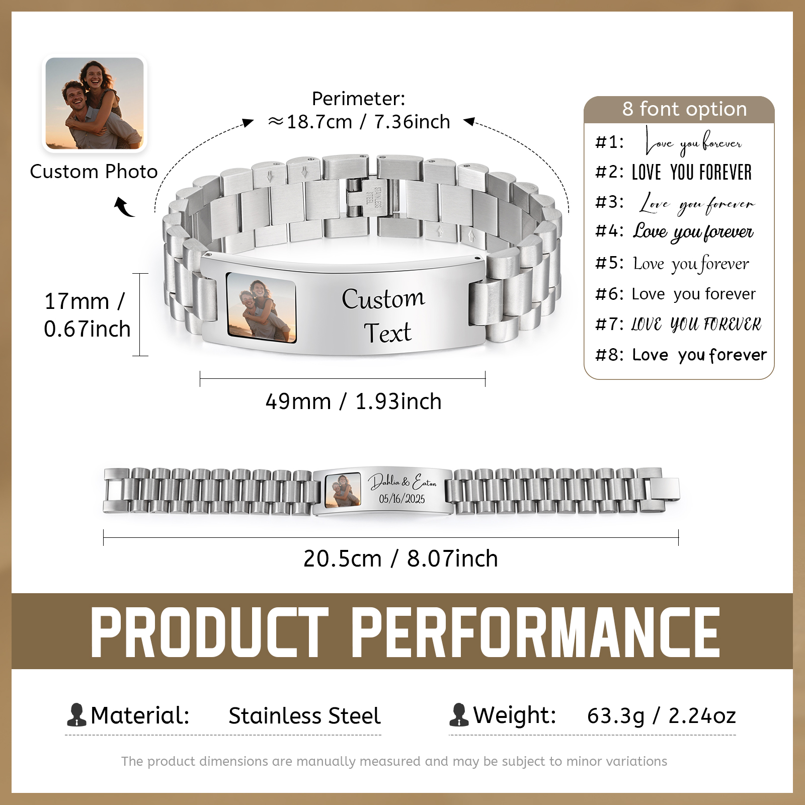 Bracciale ID personalizzato da uomo con foto in acciaio inox