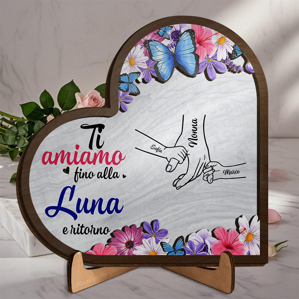 Targa in legno personalizzata - motivo floreale con farfalle per Mamma/Nonna