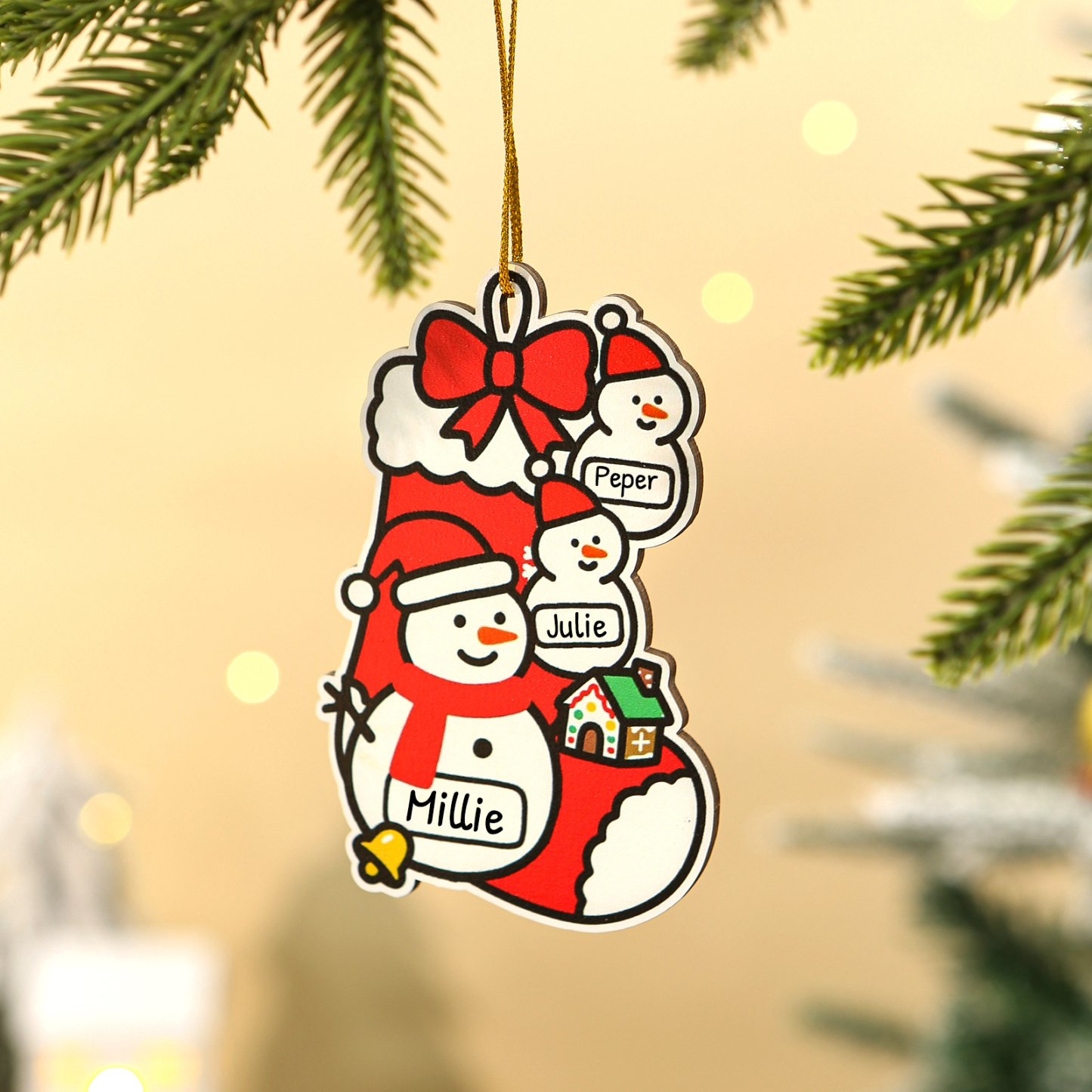 Decorazione per albero di Natale con famiglia di pupazzi di neve personalizzata con nome