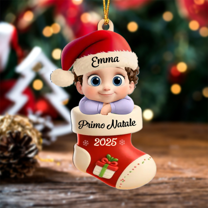 Decorazione a forma di calza personalizzata per il primo Natale del bebè