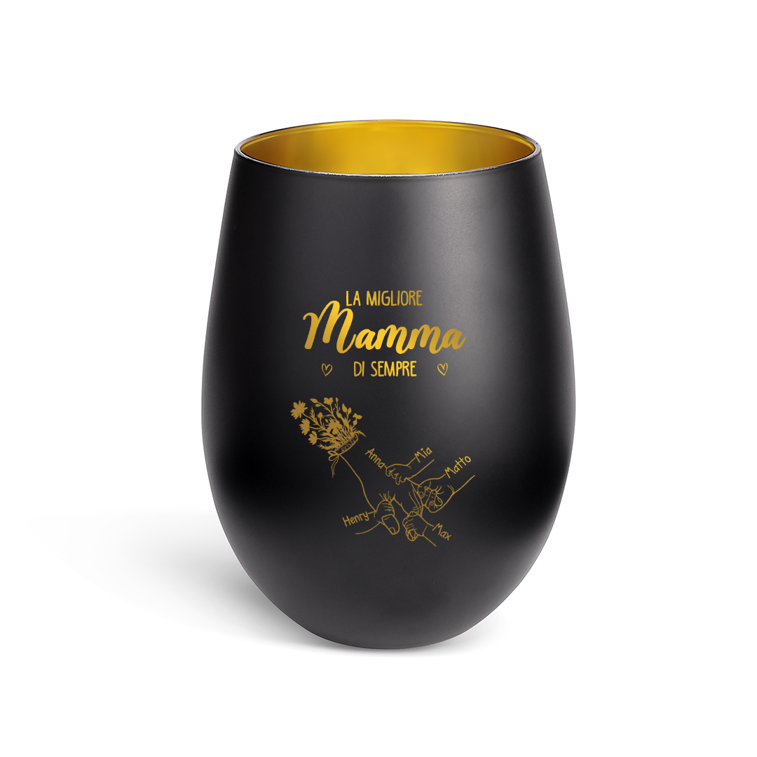Portacandela in vetro personalizzato con impronta della mano e da 2 a 7 nomi – Migliore mamma/nonna del mondo