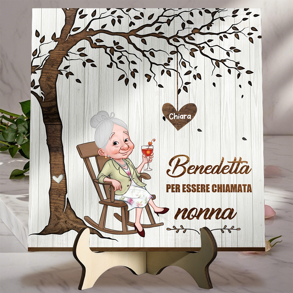 Targa in legno Albero della Vita personalizzata con nomi e cuori, benedetta per essere chiamata nonna