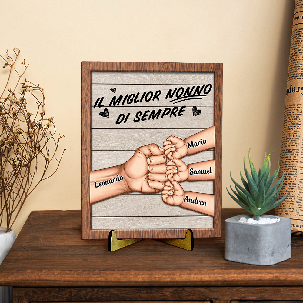 Targa in legno personalizzata per Nonno, 1-8 nomi e pugno, regalo per la Festa dei nonni
