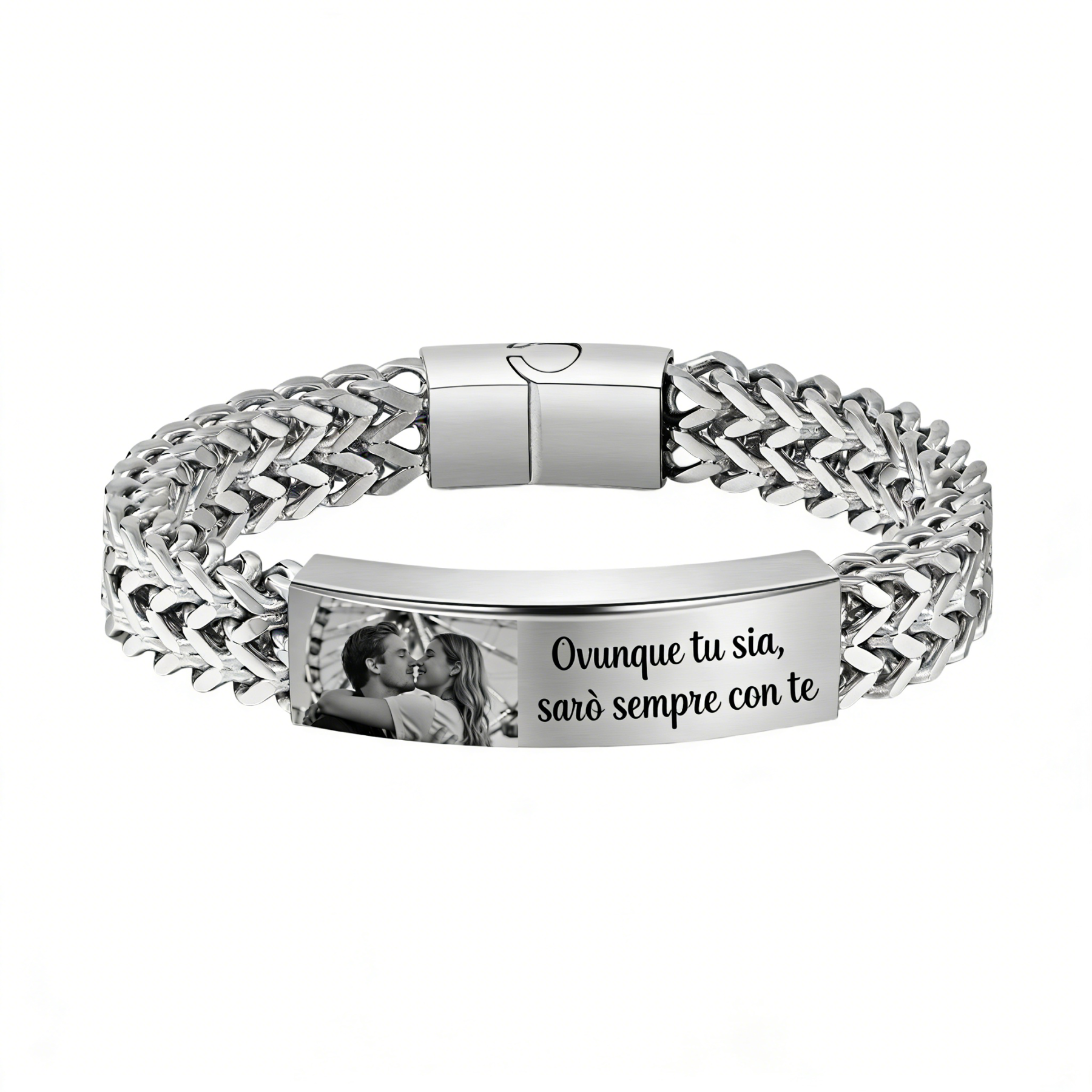 Bracciale da uomo personalizzato in acciaio inox con incisione fotografica e testo a scelta – regalo per partner, fidanzato, anniversario, San Valentino, Natale | Kettenmachen