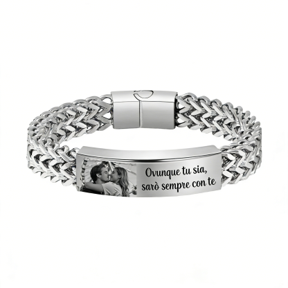 Bracciale da uomo personalizzato in acciaio inox con incisione fotografica e testo a scelta – regalo per partner, fidanzato, anniversario, San Valentino, Natale | Kettenmachen