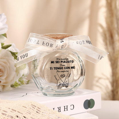 Bottiglia Luminosa Personalizzata in Vetro, Barattolo Luminoso a LED con Fiocco di Nastro