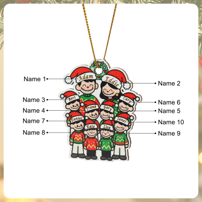 Ornamento di Natale in legno personalizzato con famiglia in stile cartone animato
