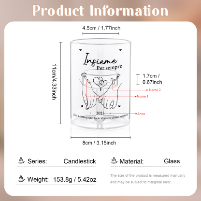 Portacandela in vetro personalizzato – Portacandela per lumino con coppia mano nella mano