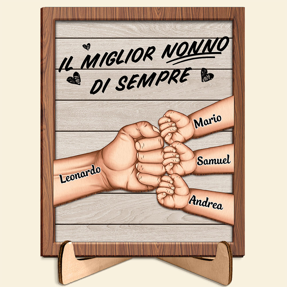 Targa in legno personalizzata per Nonno, 1-8 nomi e pugno, regalo per la Festa dei nonni