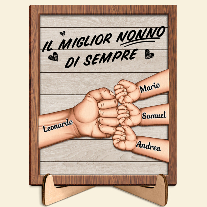 Targa in legno personalizzata per Nonno, 1-8 nomi e pugno, regalo per la Festa dei nonni