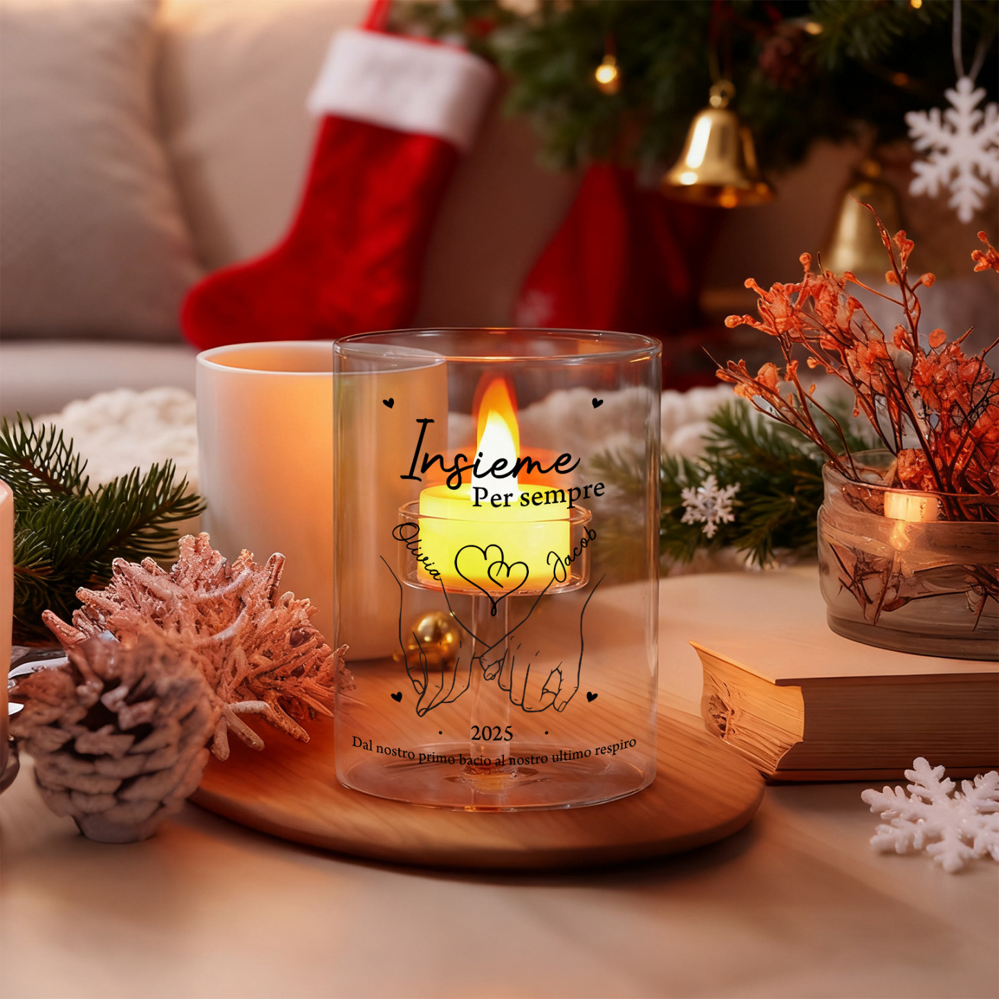 Portacandela in vetro personalizzato – Portacandela per lumino con coppia mano nella mano