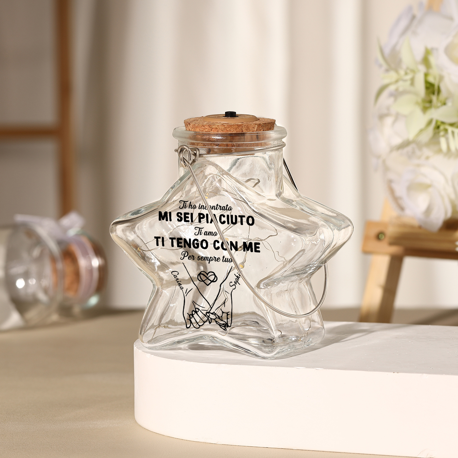 Lampada Stella Personalizzata con Nomi – Barattolo in Vetro Luminosa a LED, Regalo per Coppia