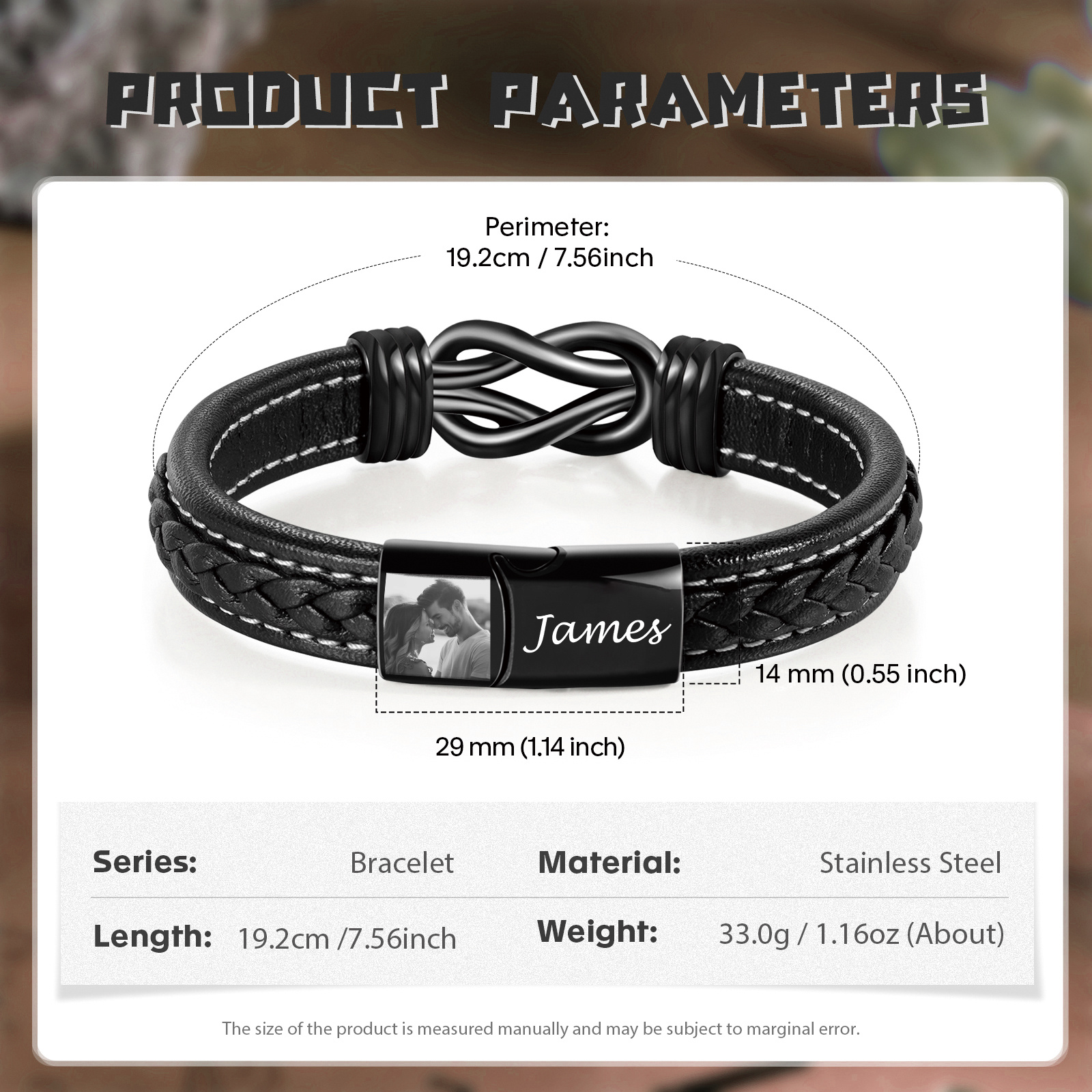 Bracciale Infinito in Pelle Personalizzato con Foto per Uomo