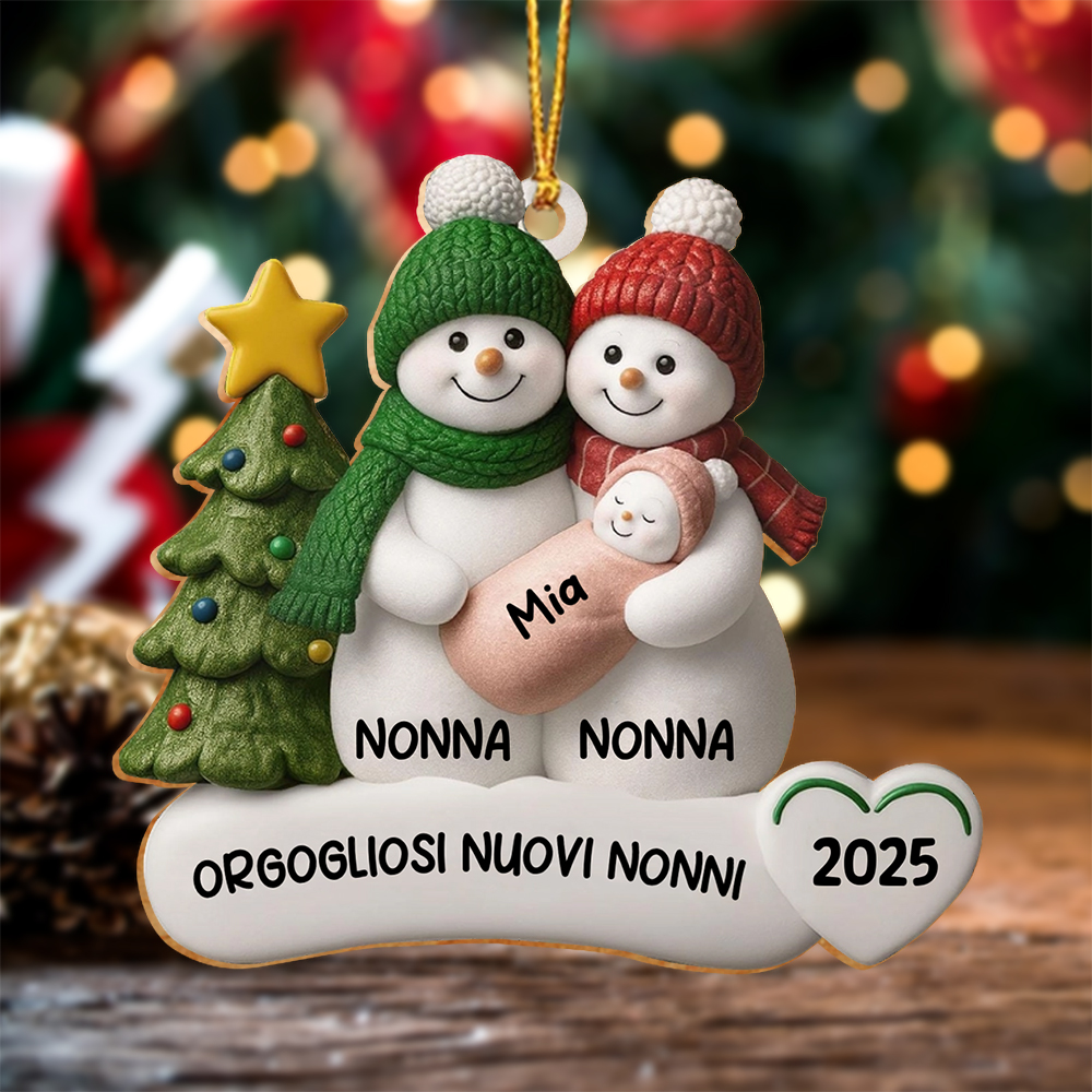 Decorazione albero di Natale personalizzata con pupazzo di neve - regalo per neo-nonni