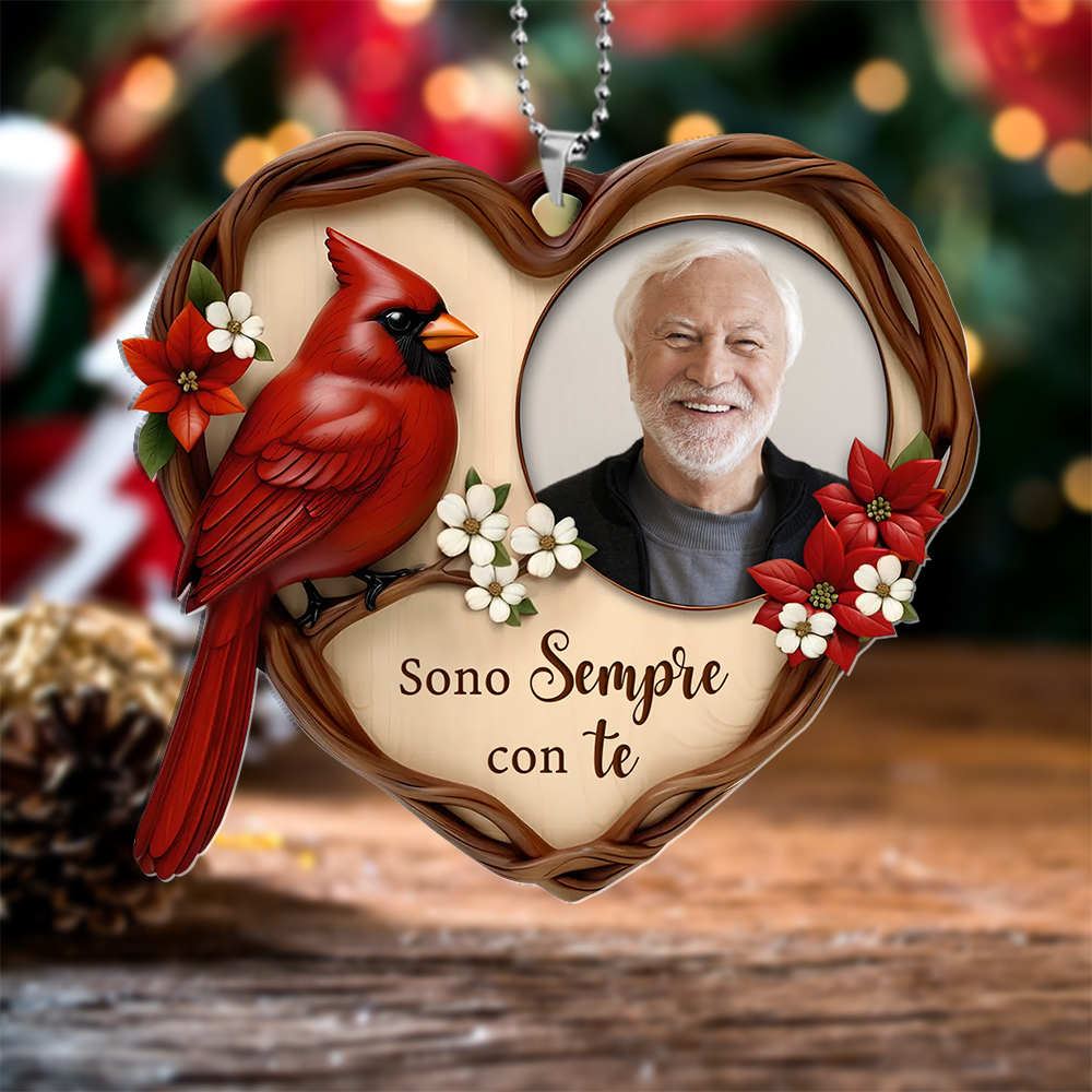 Decorazione per l'albero di Natale personalizzata, foto commemorativa con cardinale