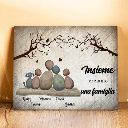Cornice Personalizzata con Sassi di Legno a Forma di Famiglia, Stampa Decorativa Personalizzata con 2–8 Nomi, Regalo di Natale e Compleanno per Genitori e Nonni | Jessemade