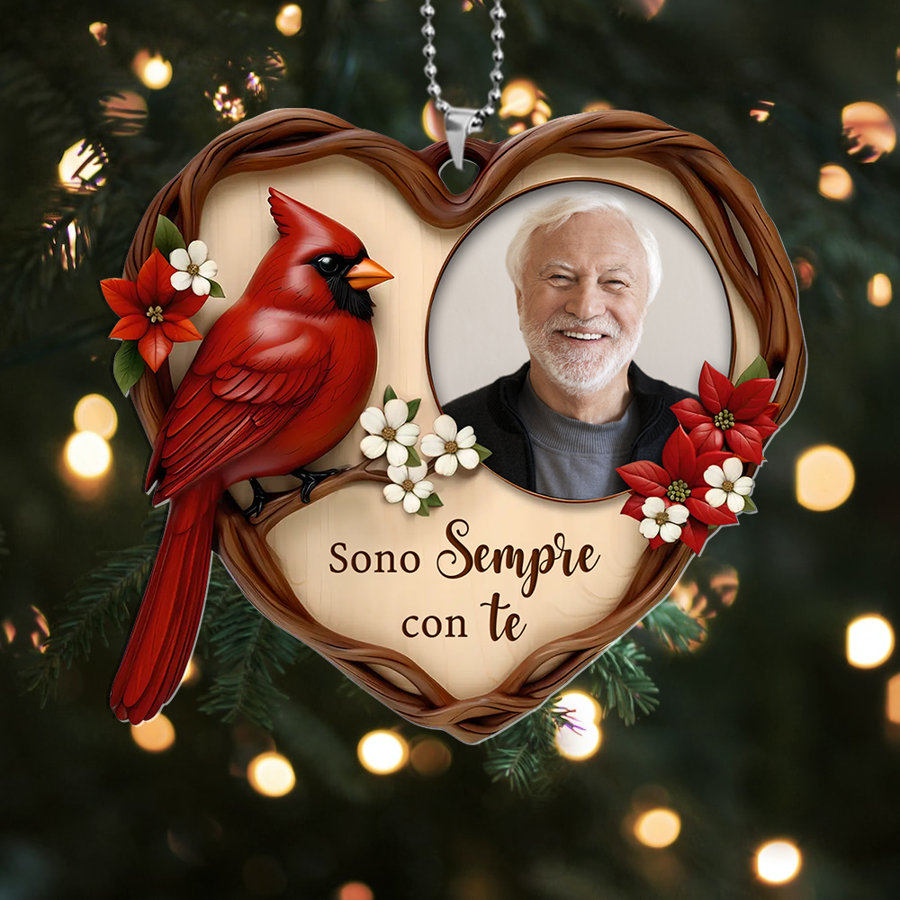 Addobbo natalizio personalizzato a cuore con cardinale, regalo ricordo con 1 foto per papà, nonno, marito, amico | Jessemade